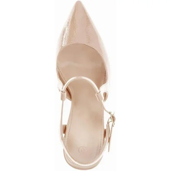 Coutgo Women's Nude Pointed Toe Ankle Strap Patent Leather Stiletto High Heels - Picture 5 of 5